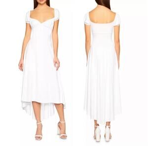 Susana Monaco Sugar White Puff Sleeve Shoulder High Low Wedding Midi Dress Small